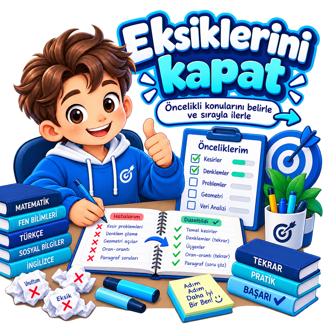 Eksik konuları kapatmayı anlatan öğrenci görseli